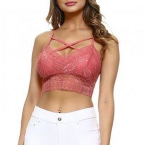 Lace Criss Cross Bralette - Pink